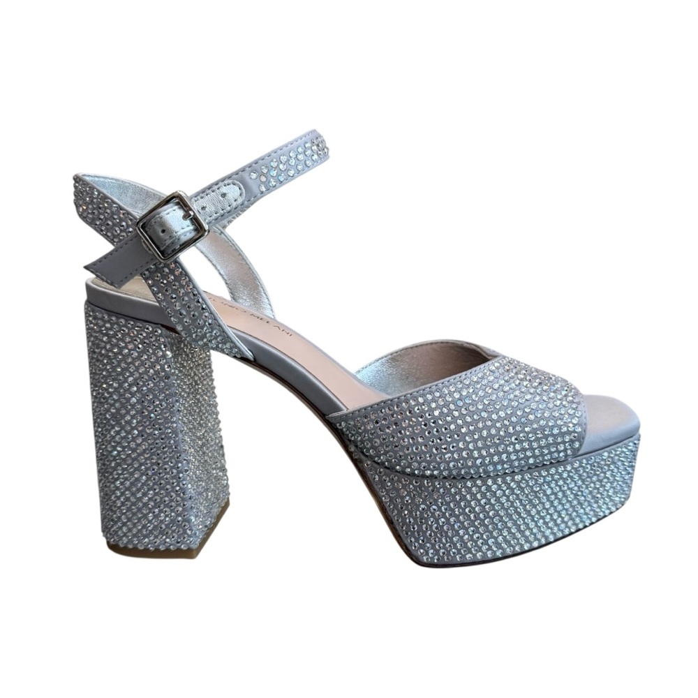 ANTONIO MELANI Glittering Silver Rhinestone Open-Toe Platform Sandals